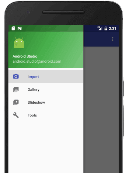 Android app design: drawer menu