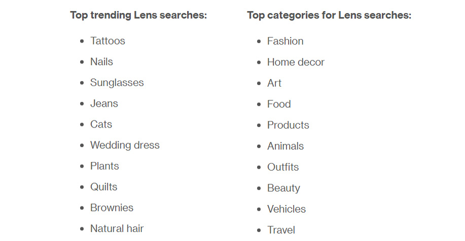 Trending Lens searches (Pinterest)